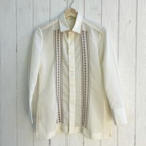 Vintage 1970s Cream Sheer Barong Tagalog Sz XS